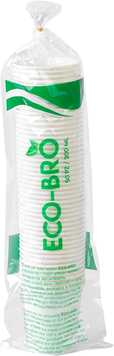 ECO-BRO 2000 Pcs 200ml Bicchieri Carta Biologico Bicchiere monouso Bicchiere compostabile biodegradabile (2000)