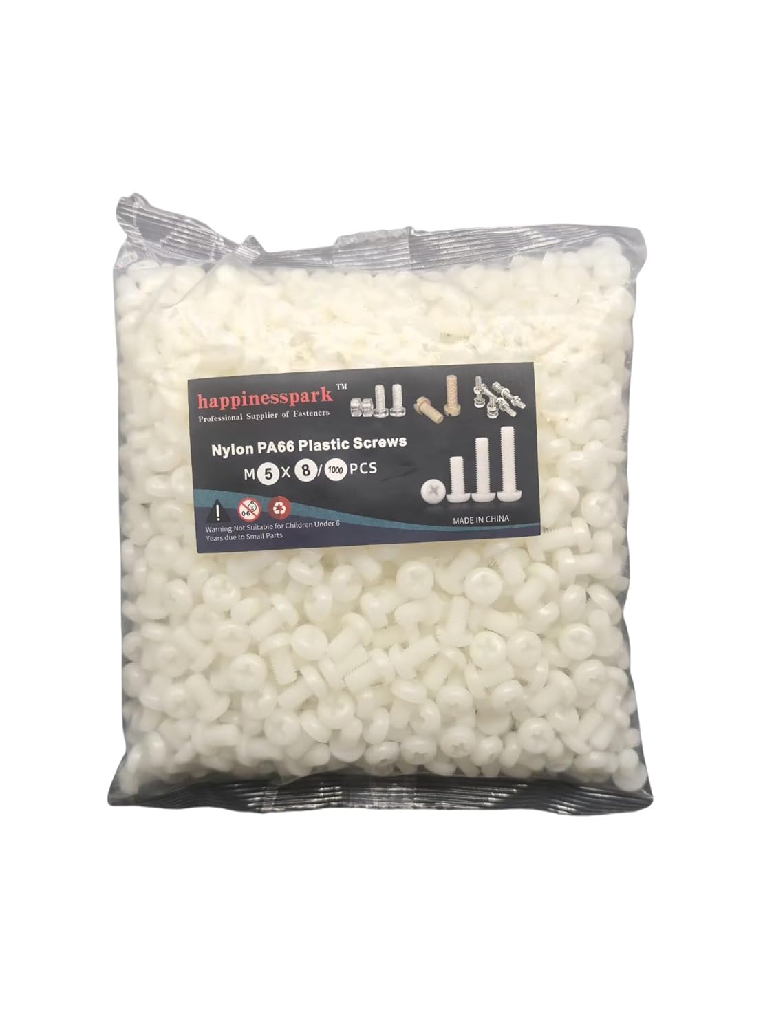 Nylon PA66 1000PCS M5x35 Metric Cross Phillips Pan Head Screws - Chemical Resistant Fastener Kit, Non-Conductive Bolts for PCB/Automotive Assembly