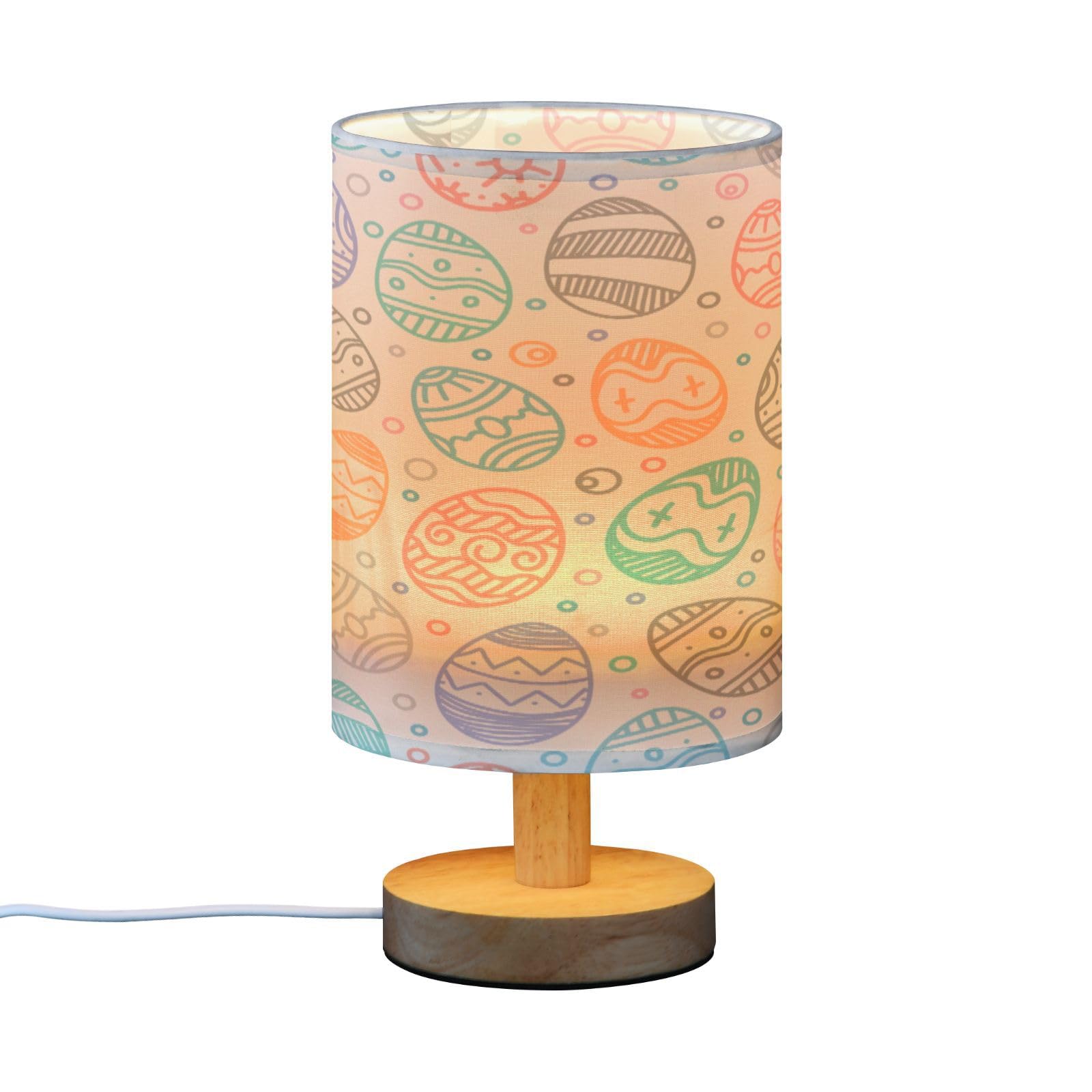 SDMKA Happy Easter Pattern Bedside Table Lamp for Bedroom, Minimalist Nightstand Lamp with Round Fabric Shade for Living Room, Office, No Bulb Required