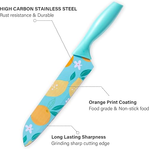 Miniatura 2 de TJ POP - Juego de cuchillos de cocina de 5 piezas en caja de regalo, cuchillos de chef afilados de acero inoxidable, juego de cuchillos azules con
