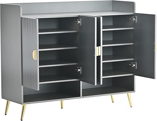 Miniatura 6 de Merax Armario de almacenamiento de zapatos de madera moderno de 11 niveles con puertas y estantes ajustables, para entrada, sala de estar, pasillo,