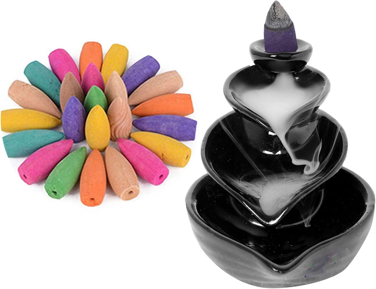 SUHAG BANGELS Ceramic Back Flow Incense Holder,Incense Burner with 30 Back Flow Incense Cones for -Pooja,Meditation,Prayer,Aromatherapy Ornament Home Décor DN-10
