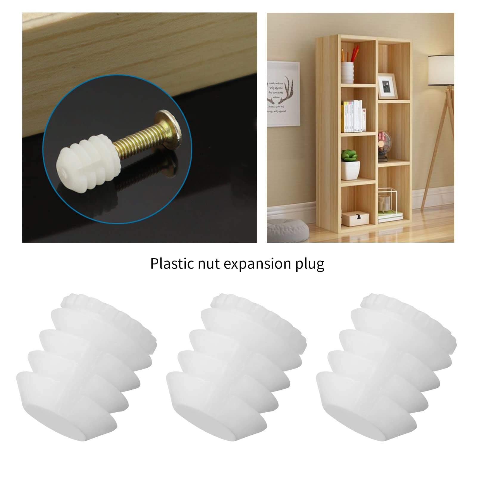 Create Idea 100-Pack M4x10mm Hinge Expansion Dowels – Plastic Inserts For Cabinet Hinge Repair, 8.8x10mm, White, Fits M4 Screws
