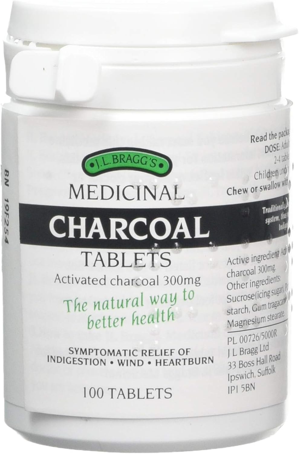 J.L Bragg’s Charcoal Tablets 100, Pack of 3