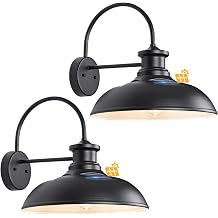 16" Extra Large Solar Barn Light for Outside, Dusk to Dawn Gooseneck Farmhouse Barn Lights, Waterproof Black Outdoor Wall Light Solar Powered for House Garage Patio, 2-Pack