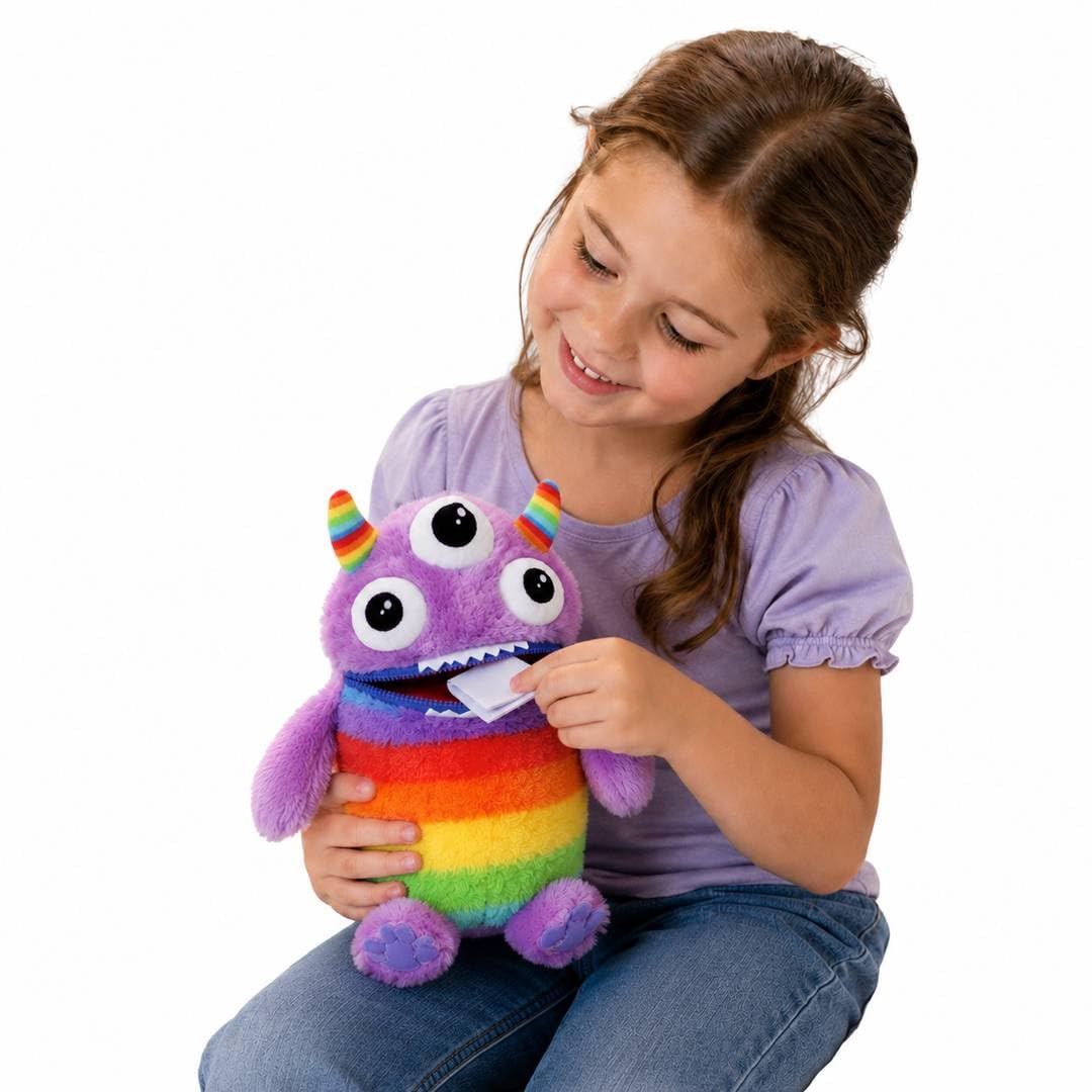 Worry Yummy Kids Purple Zipper Monster Cuddly Soft Plush Toy — image 1