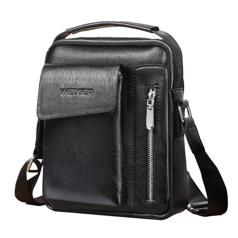 Mens Shoulder Bag PU Leather Messenger Multi Pocket Business Crossbody Pack Satchel SideCasual Handbag for Men Working Shopping School Daily Use