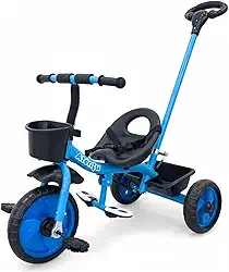 Triciclo Infantil com Pedal e Empurrador 3 Rodas Brinquedo Passeio Criança Atentu (Azul)