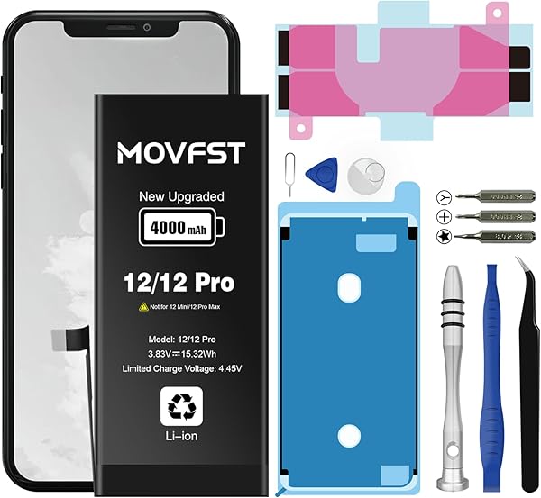 Replacement Battery for iPhone 12/12 Pro, 4000mAh Li-ion Polymer High Capacity Battery Fit for iPhone 12/12 Pro Model A2172 A2402 A2403 A2404 with Repair Tool Kits