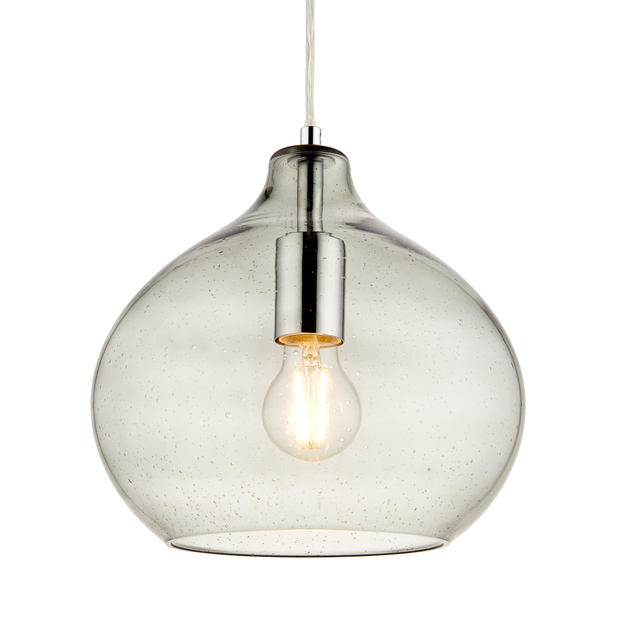 First Choice Lighting DewSage Tinted Clear Glass Pendant Light With Chrome Details from B&Q