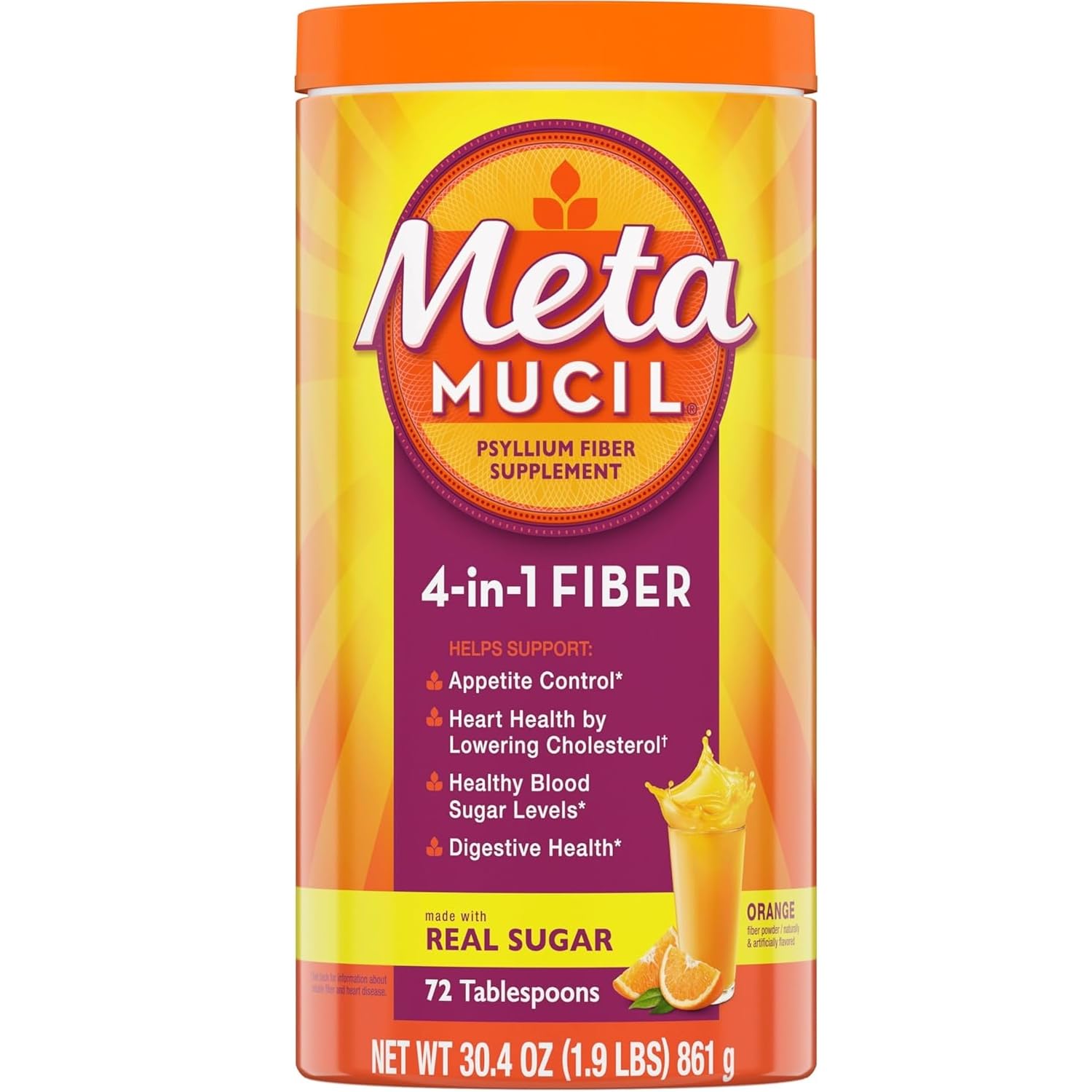 Metamucil, 4 in 1 MultiHealth Fiber Powder, Orange 1.9 lbs (30.4 oz)
