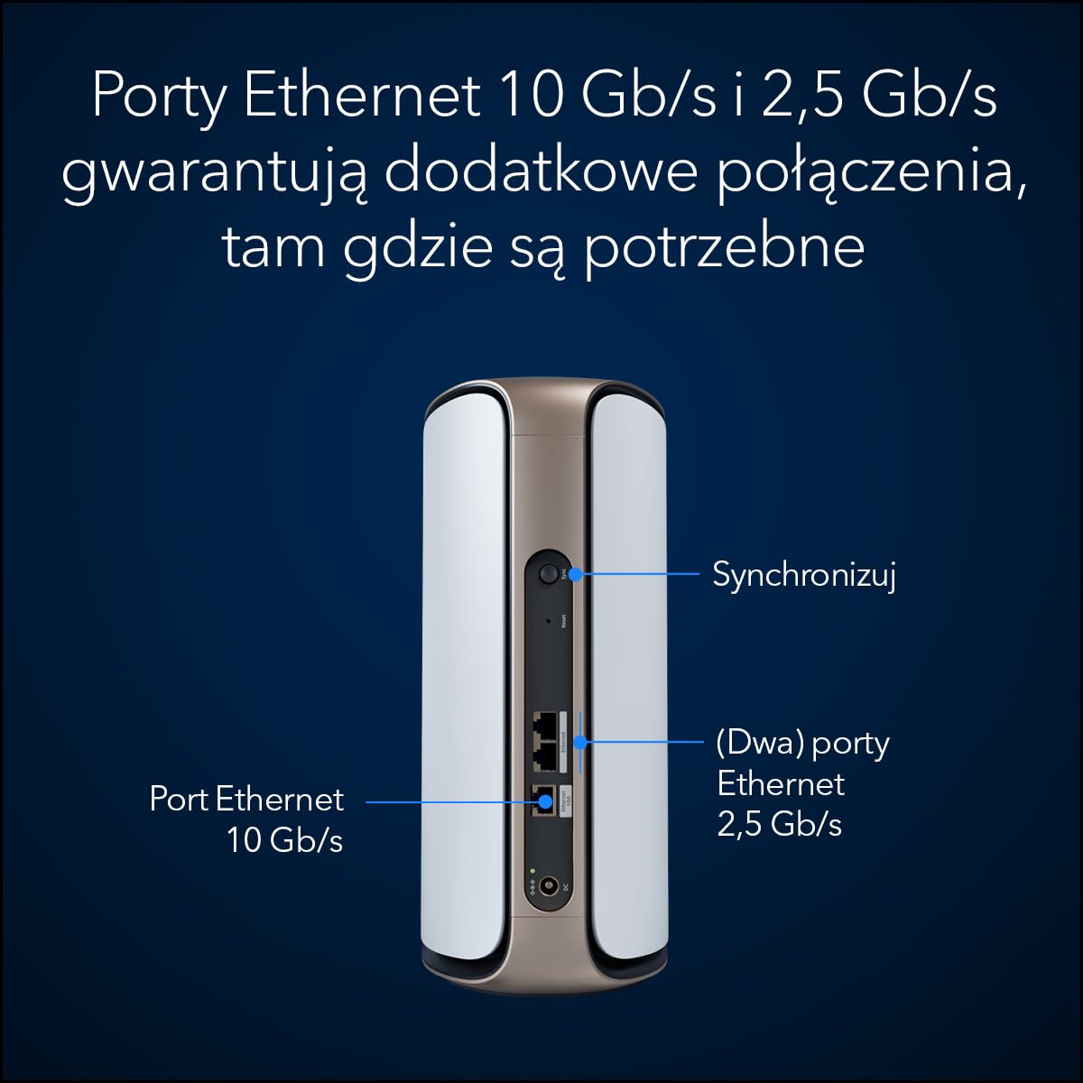 NETGEAR Orbi serii 970 (RBE970) Quad-band WiFi 7 Mesh Add-On Satellite - współpracuje z istniejącym systemem lub routerem z serii 970, funkcje zabezpieczeń, pokrywy do 220 m2, BE27000 802.11be