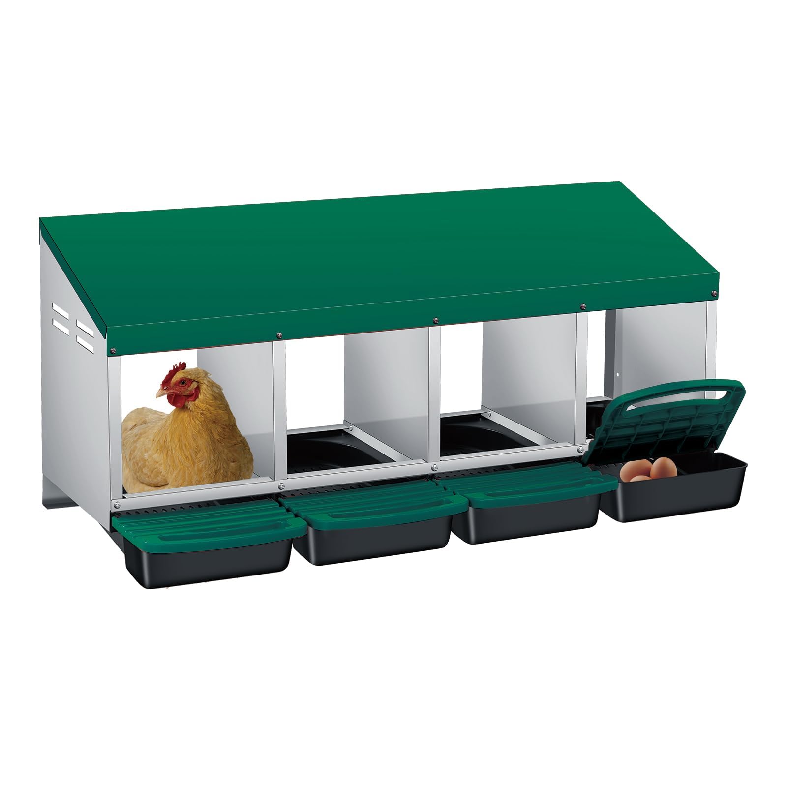 Nichoirs à œufs pour poules, 4 compartiments, nid de poule à déplacer avec trous d'aération et bac récupérateur, crée un espace de collecte sécurisé pour les œufs pondus, nichoirs à fixer au mur