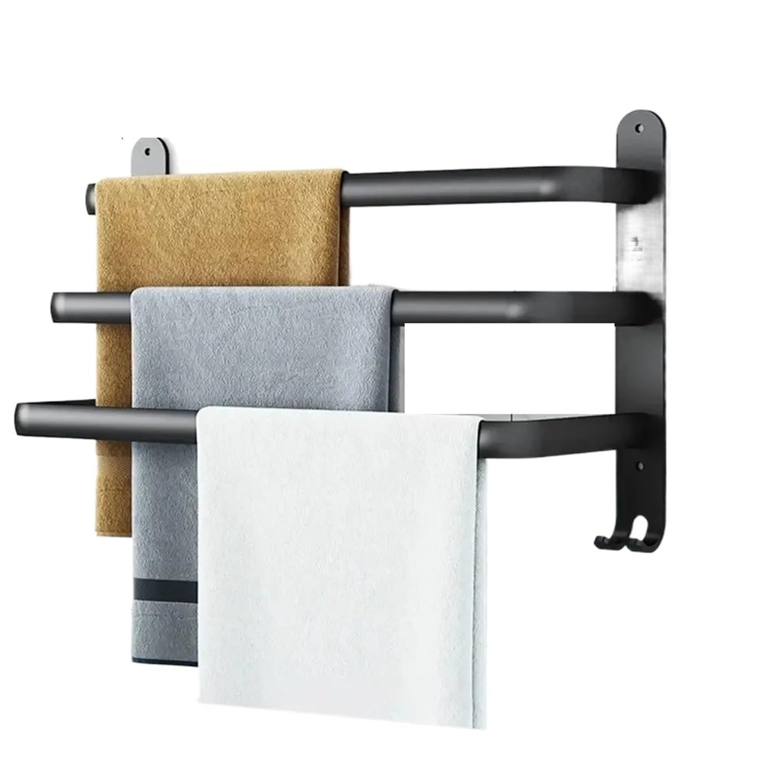 Aluminum Alloy Towel Rack With Hooks Wall Mount Storage Shelf Bathroom Accessories Holder(50cm-Three poles)