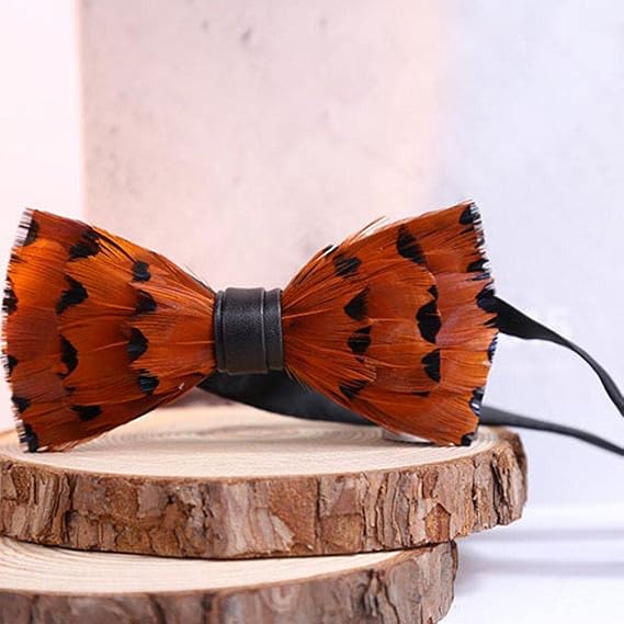 Handmade Feather Bow Tie and Brooch Set Self-tied Bowtie for Men for Wedding Party Formal