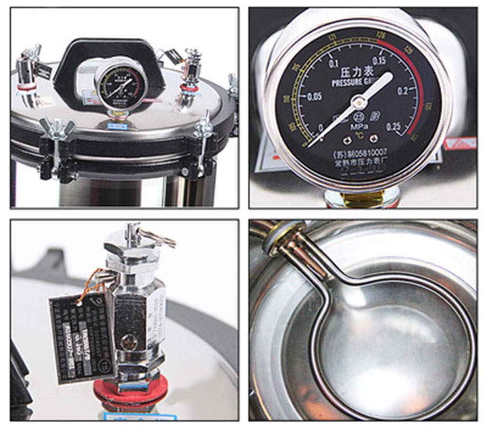CGOLDENWALL Esterilizador de vapor de autoclave portátil Autoclave Calefacción Autoclave Eléctrica Autoclave Esterilizador de Alta Presión Esterilizador Olla (Capacidad: 18L)