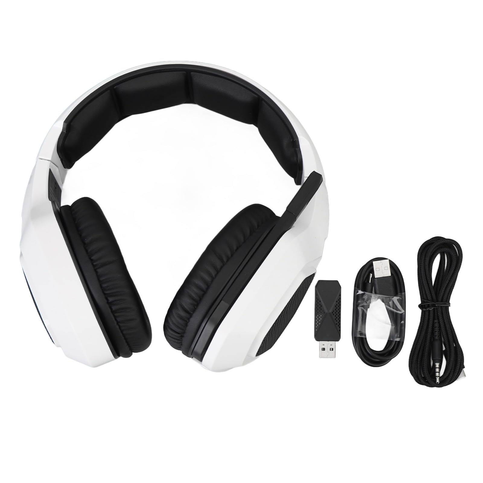 Drfeify Cuffie Wireless Gaming, 2.4Ghz per PC con Microfono e USB bianche, for Gamer, Streaming, Casual Users