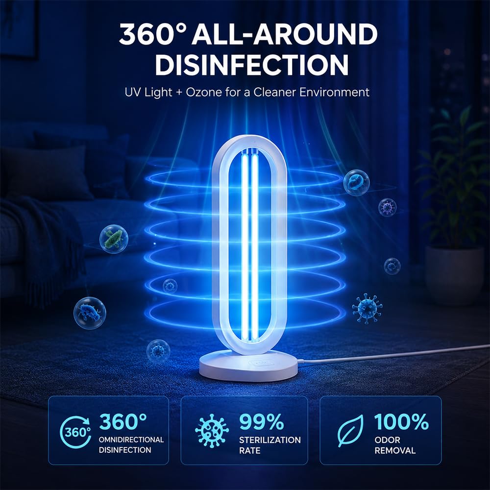 UVC Lampe, UV Lampe Desinfektion 38W mit Ozongeneration, UV Desinfektionsgerät für Räume von 40 m², 220V UVC Licht für Badezimmer, Schlafzimmer, Küche, Büro, Hotel