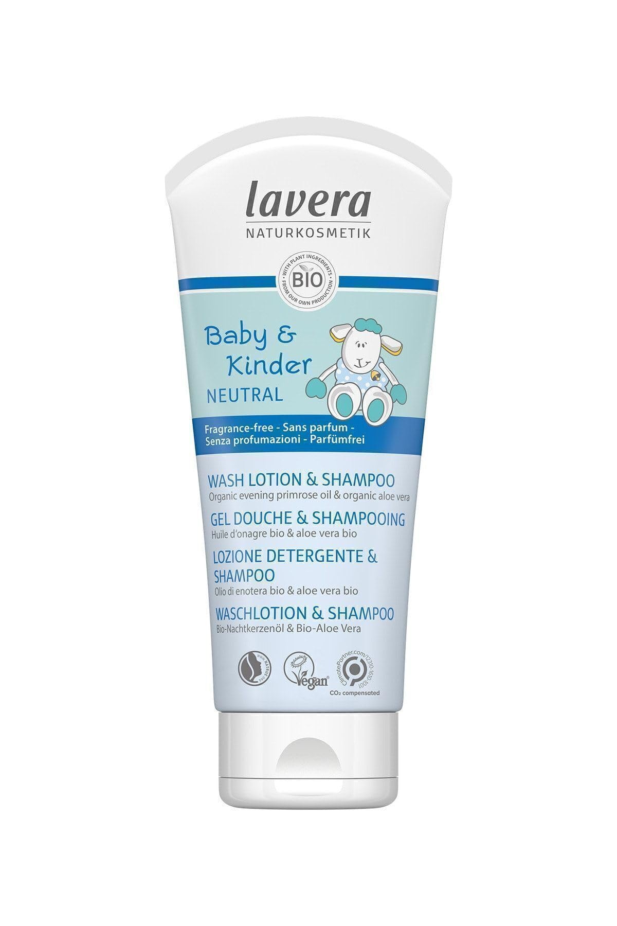 Champú y loción de lavado neutro para bebés y niños Lavera 200 ml