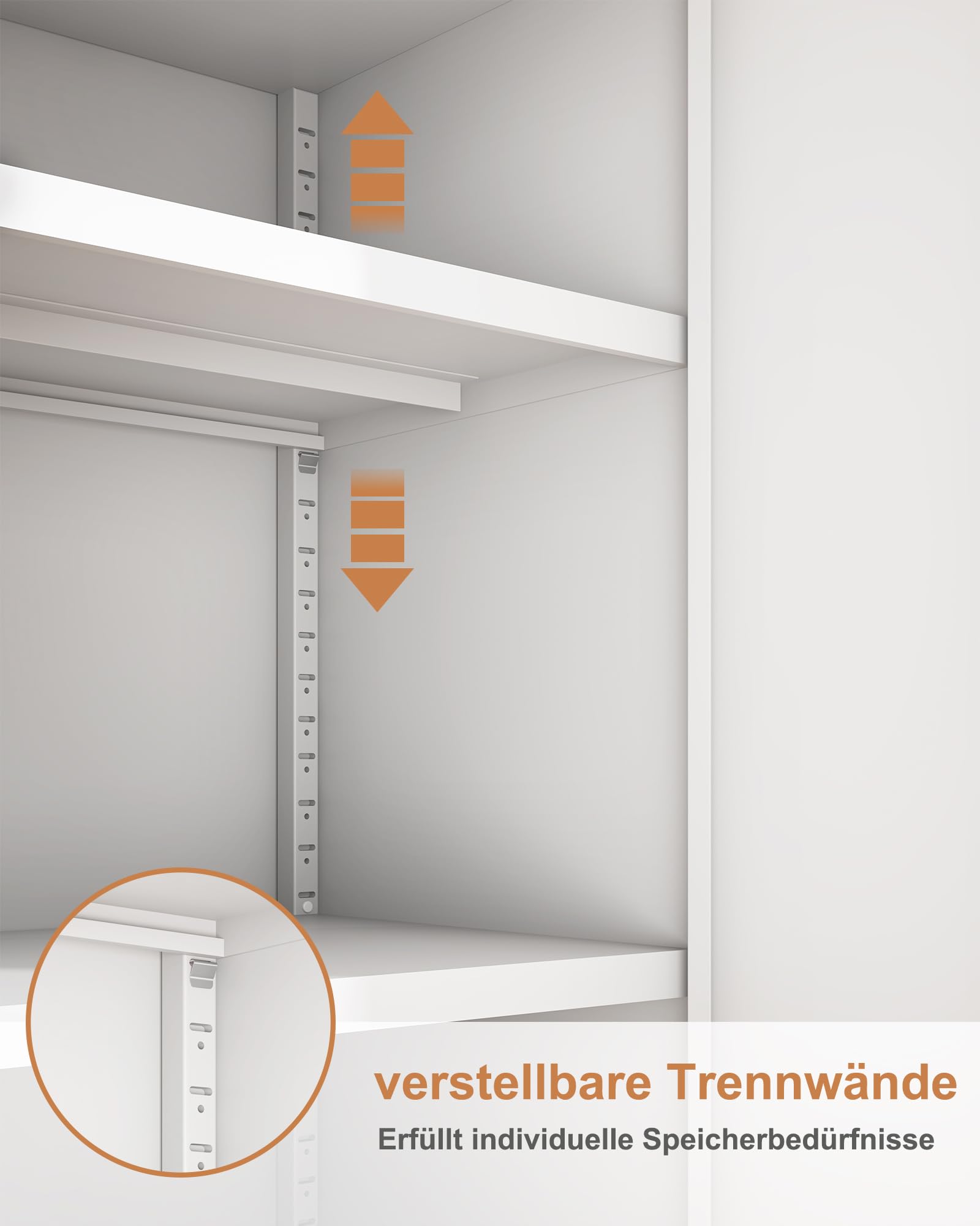 Aktenschrank, Aktenschrank Abschließbar, Metallschrank mit 2 Türen, Büroschrank mit Verstellbare Ablagen, Mehrzweckschrank, Spind Schrank, Stahlschrank, Arbeitszimmer, Wohnzimmer, Weiß