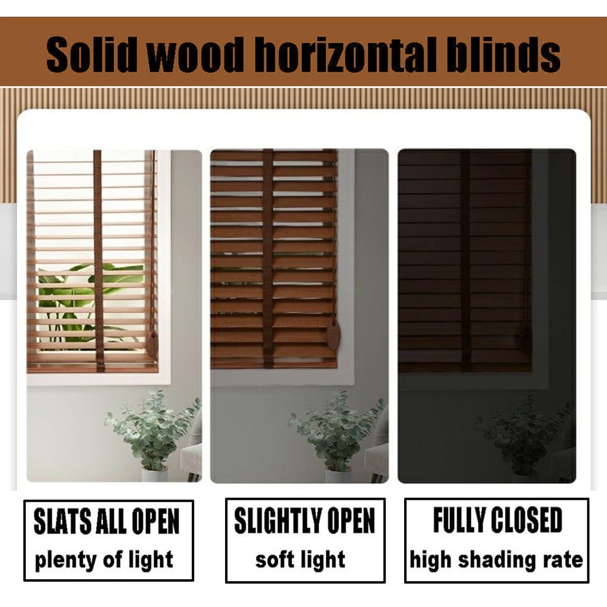 Premium Horizontale Holzjalousien, 50 mm Lamellen, Verdunkelung & Raumverdunkelung, Privatsphäre für Schlafzimmer, Küche, Büro, individuelle Breiten: 45 x 150 cm (75 x 213 cm)
