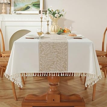 Pahajim Table cloths Rectangular Cotton Linen Washable Table Cover White