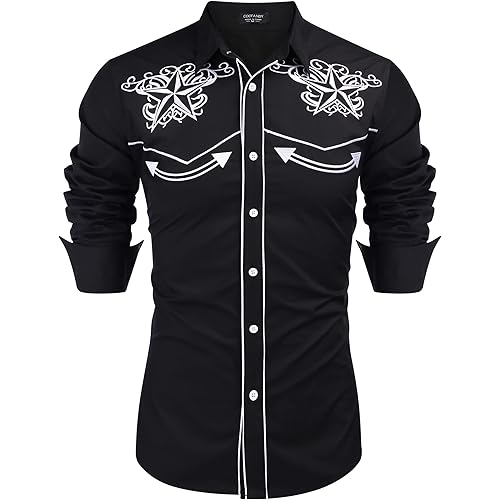 COOFANDY Men's Western Shirts Long Sleeve Embroideres Cowboy Shirts Casual Button Down Shirt