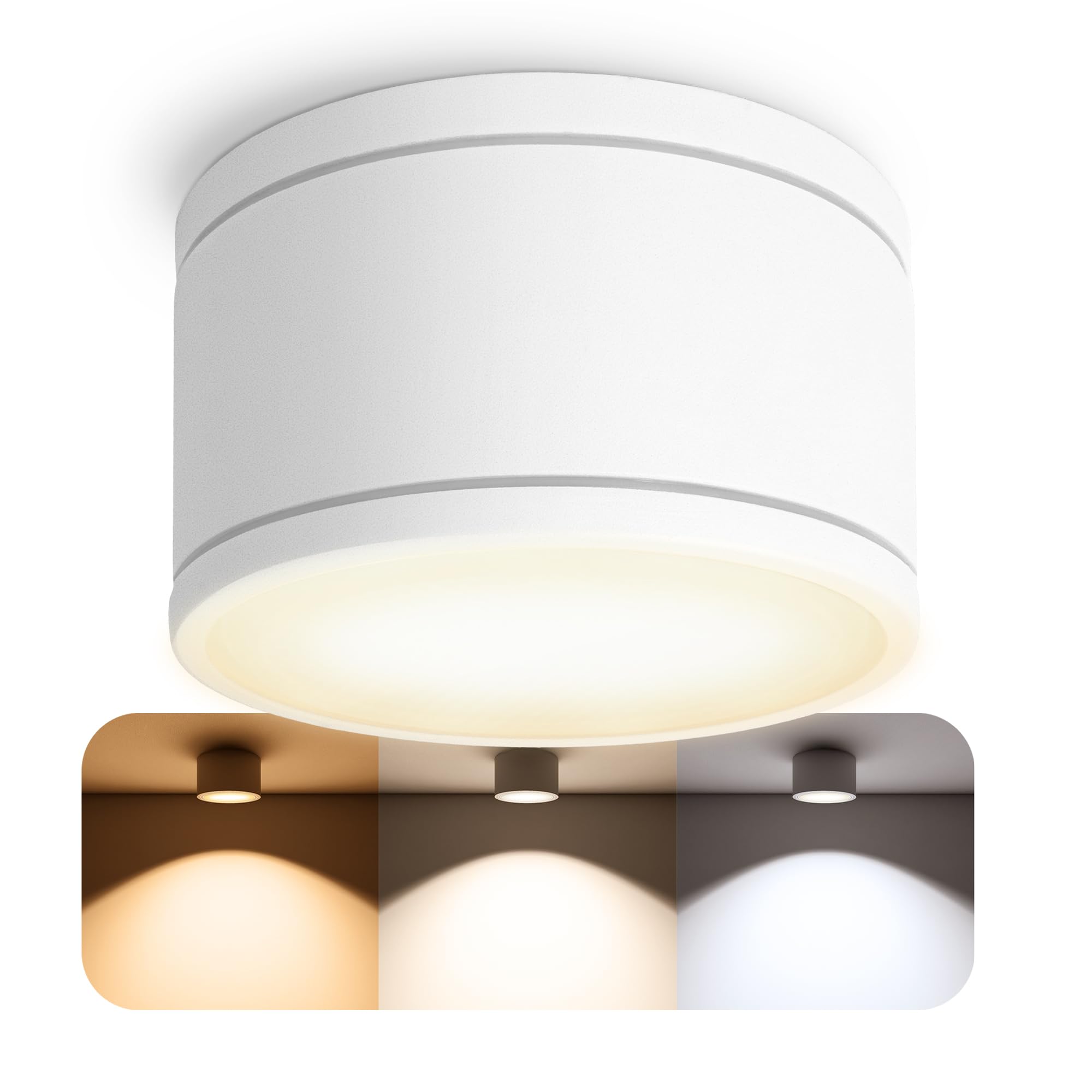 SSC-LUXon CELI-WX Aufbaustrahler flach IP44 für Bad & Außen mit LED GX53 wechselbar 5W drei einstellbaren Lichtfarben 3CCT 230V - Aufbauspot weiß rund