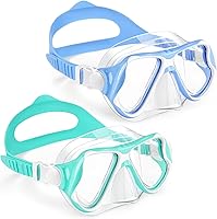 Vista 14 de Freela Paquete de 2 gafas de natación para niños y niñas de 3 a 14 años, lente de vidrio templado de 180° HD con cubierta de nariz para piscina