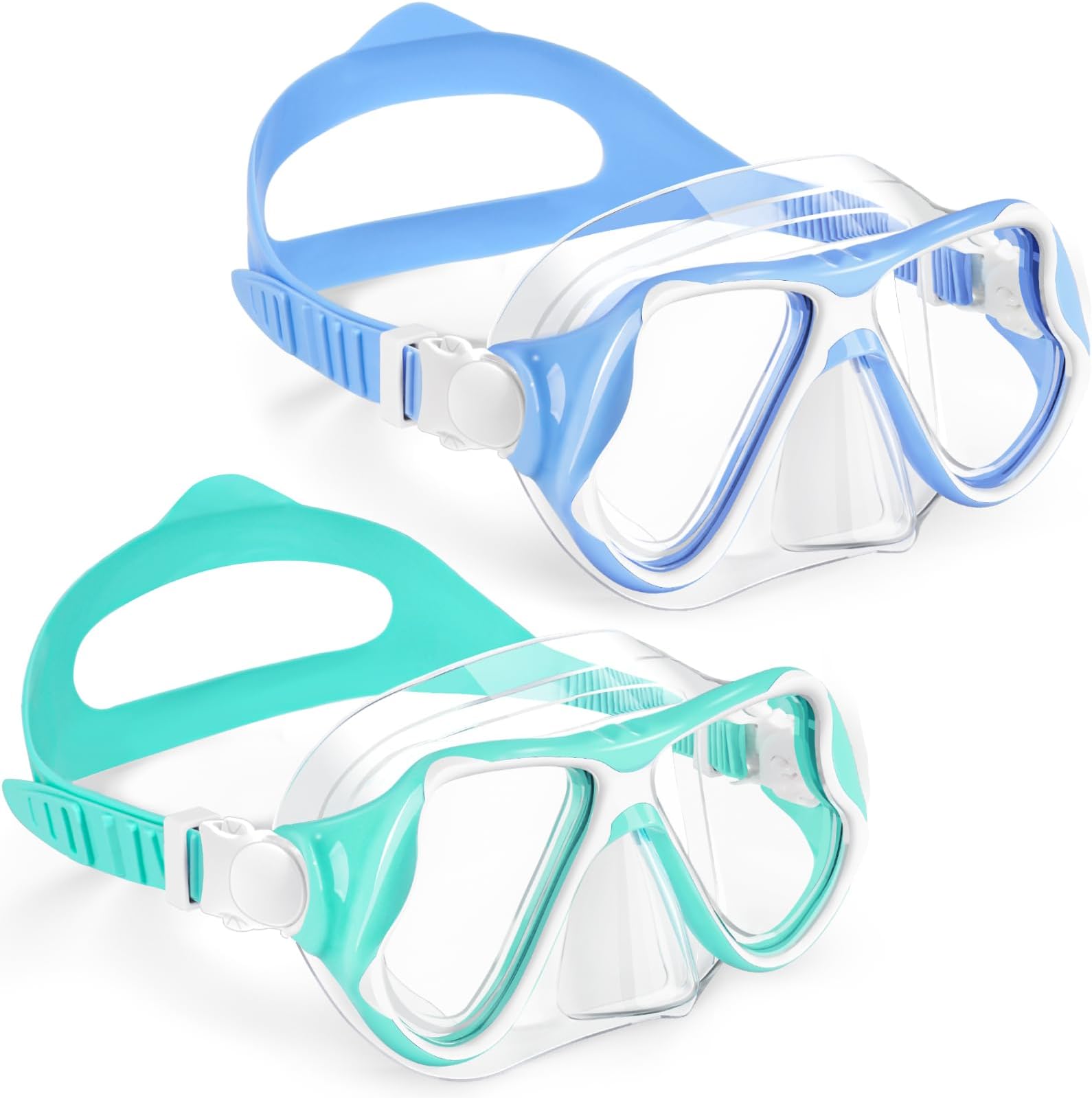 Freela 2 Pack Kids Swim Goggles Mask for Boys Girls 3-14, Tempered Glass Lens 180° HD View with Nose Cover for Pool Beach