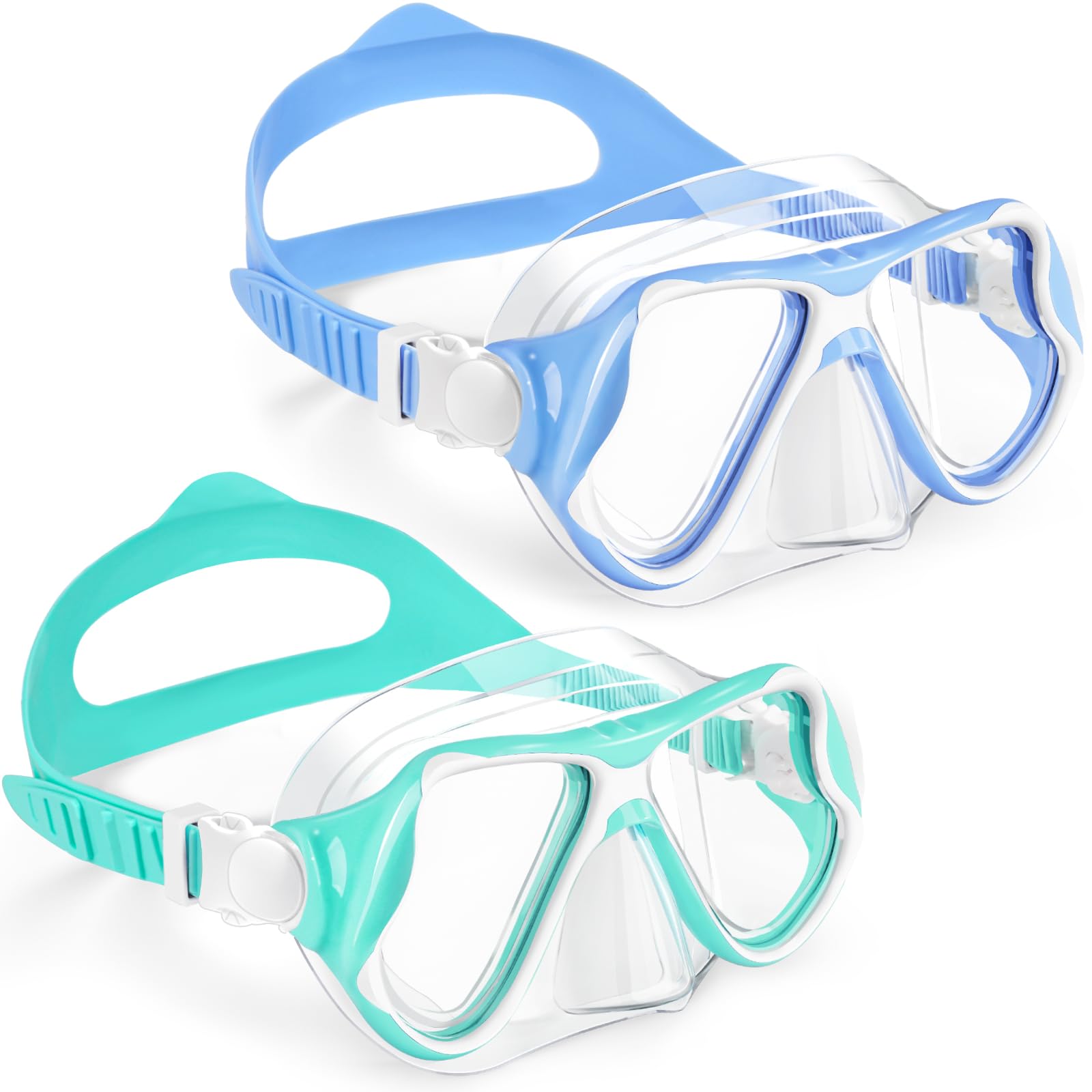 Freela 2 Pack Kids Swim Goggles Mask for Boys Girls 3-14, Tempered Glass Lens 180° HD View with Nose Cover for Pool Beach