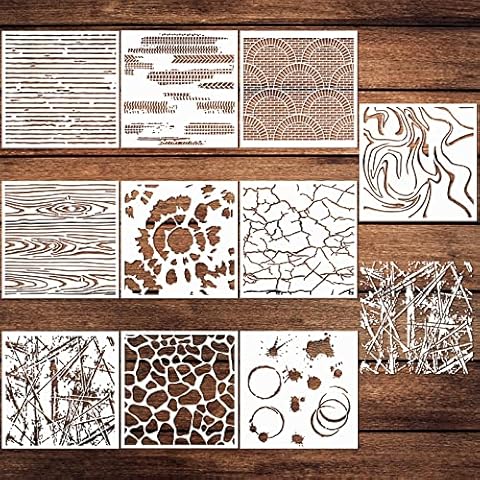 10 Pcs Stencils for Painting Wall Texture Stencils 6 x 6 Inch Reusable DIY Stencils 10 Mixed Crackle Marble Background Spray Paint Art Stencils Stencils for Wood Canvas Paper Floor Tile (Rustic Style) Cover