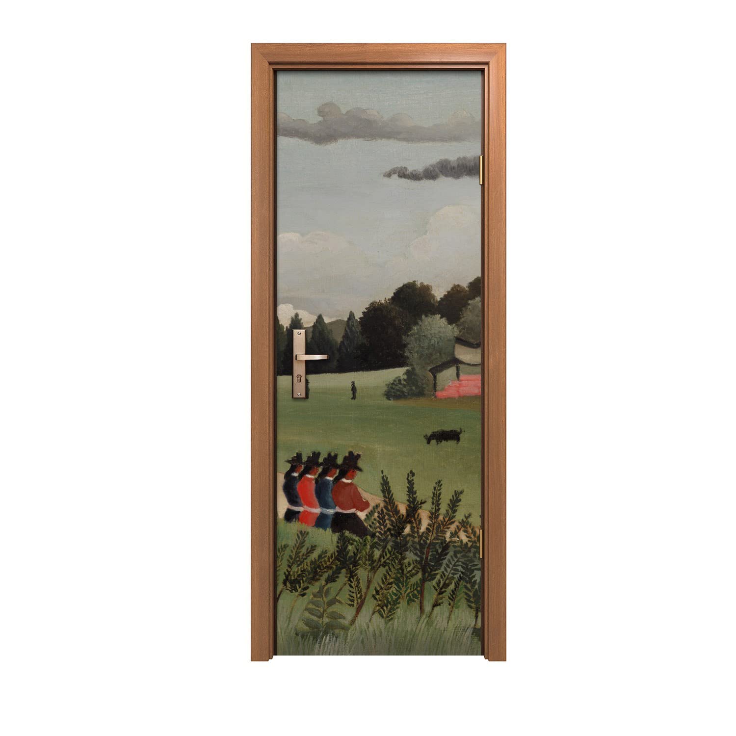 Décoration murale design Forêt de village : l'autocollant de porte premium 70x200