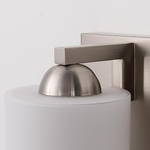 Miniatura 4 de mirrea Lámpara de tocador de níquel cepillado de 22 pulgadas con 3 luces para espejo, aplique de pared de baño con pantallas de vidrio blanco