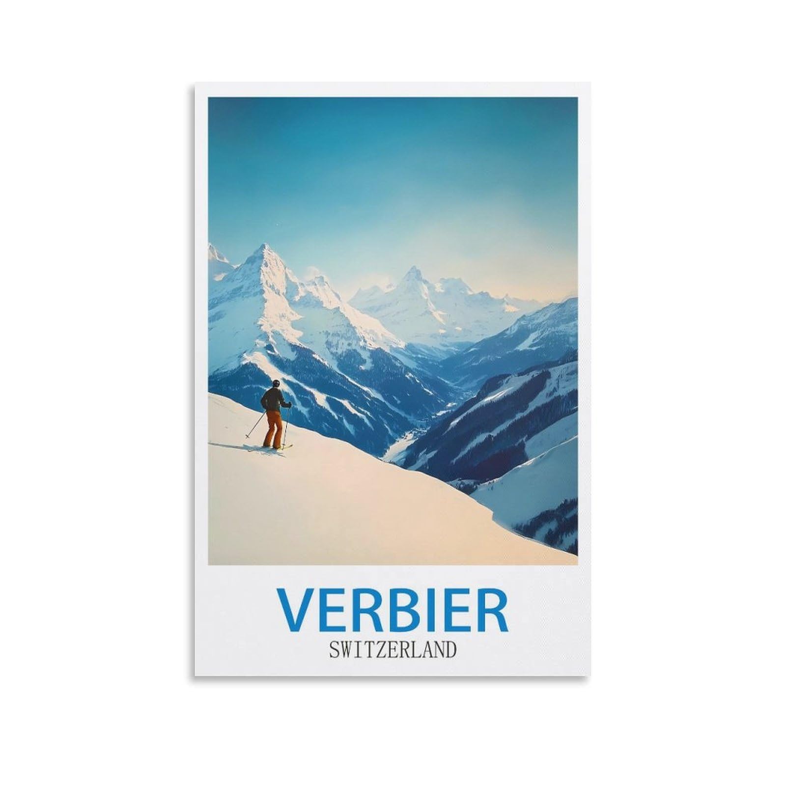Clfmhnas Unframe-Style Verbier Switzerland Vintage Travel Posters Ski 16X24inch(40X60cm) Canvas Wall Art Prints