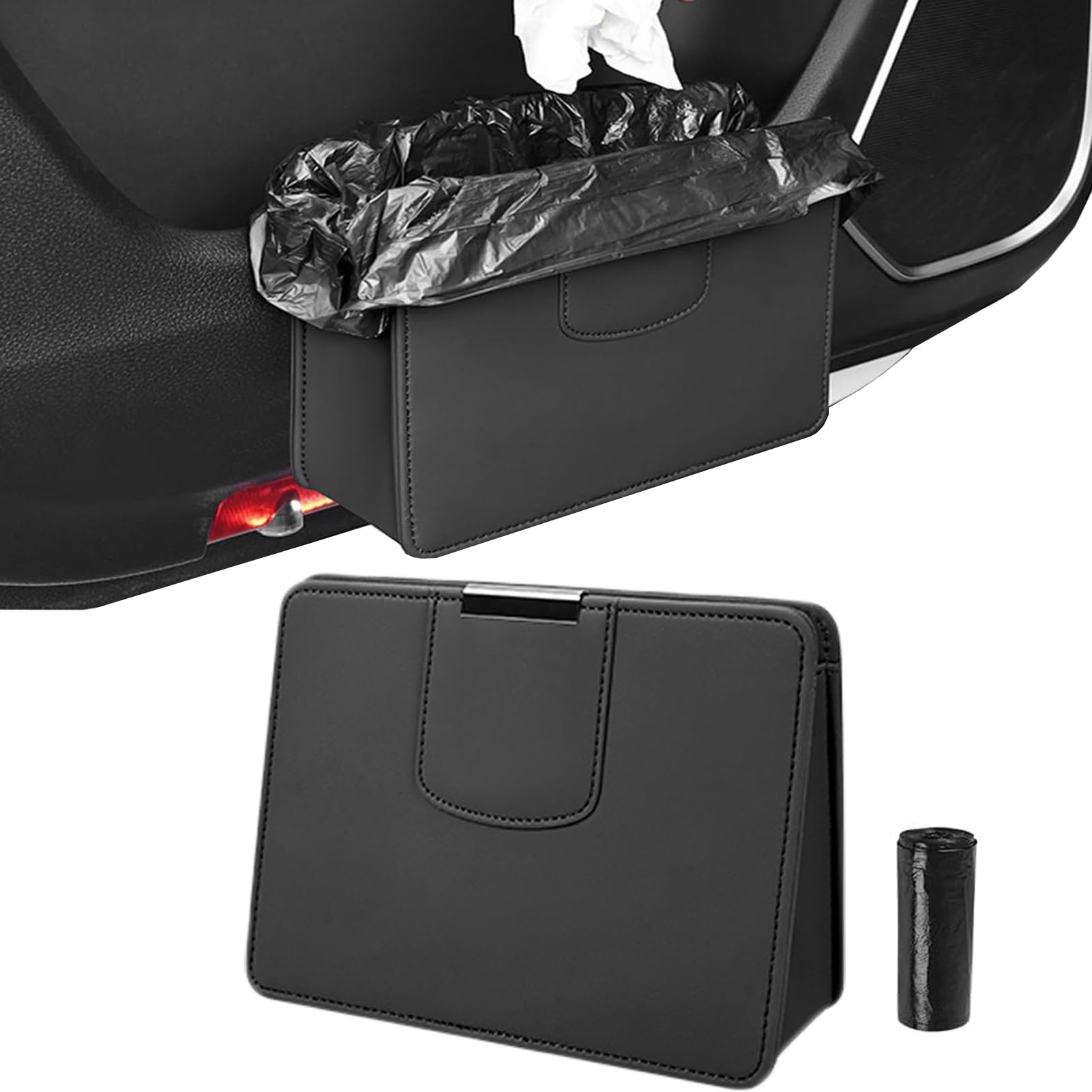Amazon.co.jp: Sitengle 車 ゴミ箱 PU製 マグネット開閉 袋20枚付 車用