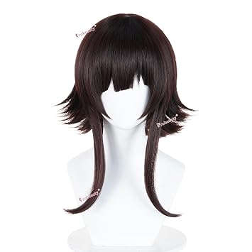 Probeauty Dark Brown Anime Wig for Adults, Short Layered Cosplay Wig for Women with Wig Cap for Halloween Costume Party
