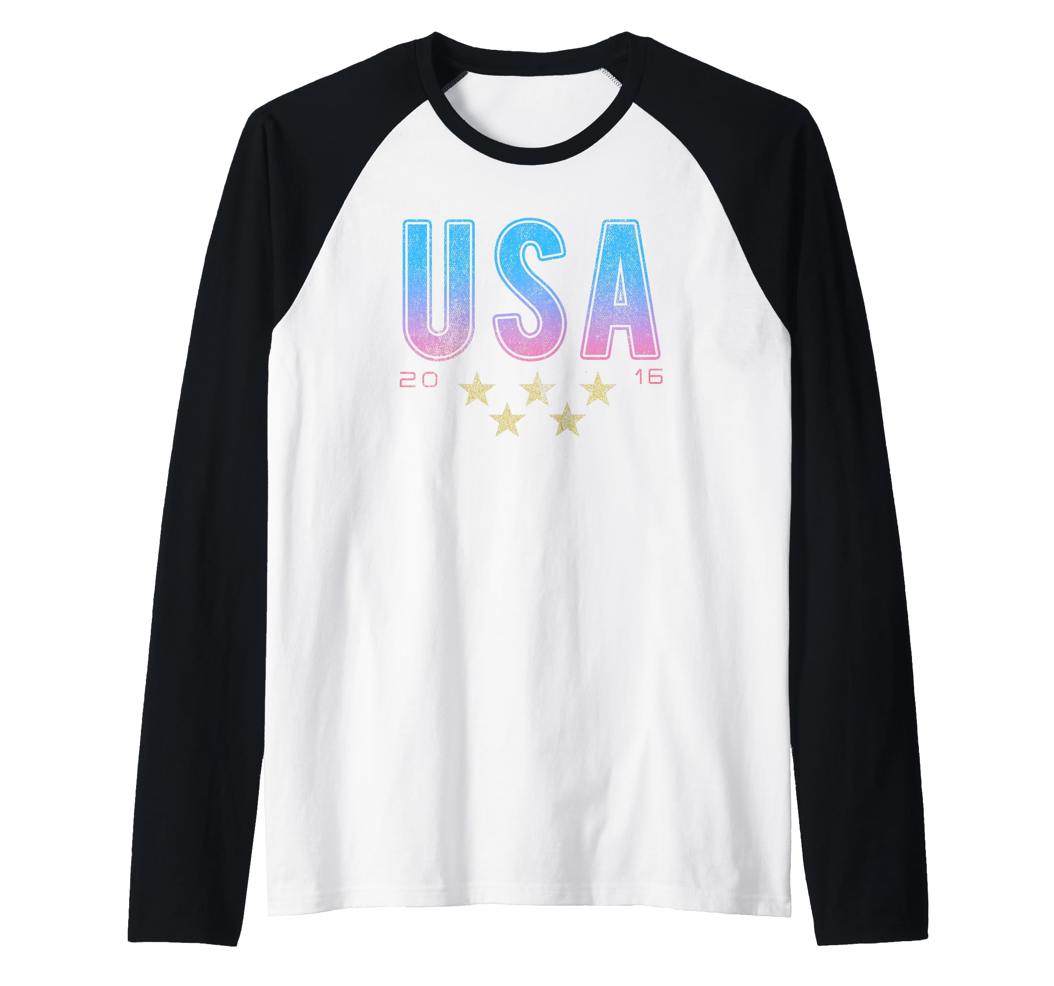 USA 2016 Gold Stars Raglan Baseball Tee, Black