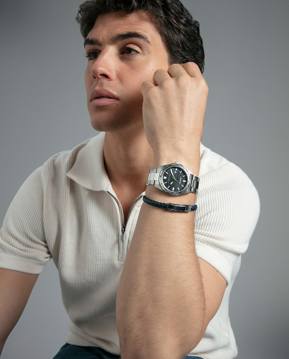 Viceroy Pulsera Hombre de Acero Inoxidable y Piel Trenzada - 21,5 cm - 75444P