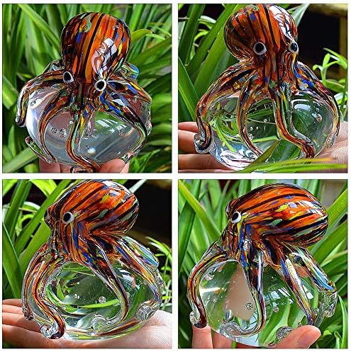EUSTUMA Hand Blown Glass Octopus Figurine Ornament,Sea Animal Ornament for Fish Tank Aquarium,Sea Animals Collection for Birthday Gift,Glass Office Paperweight for Desk.