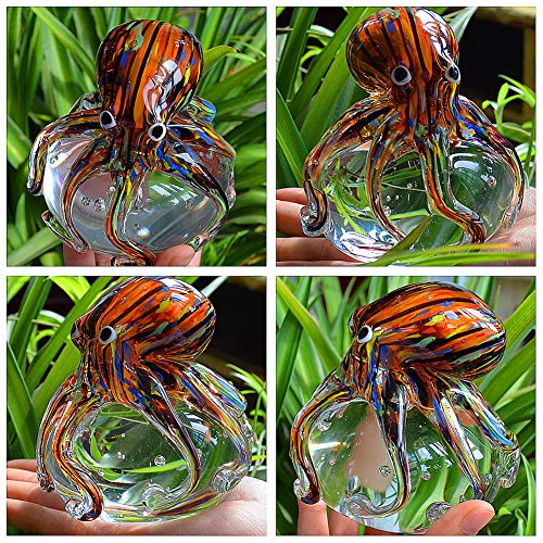 Hand Blown Glass Octopus Figurine Ornament,Sea Animal Ornament For Fish Tank Aquarium,Sea Animals Collection For Birthday Gift,Glass Office Paperweight For Desk. #TOP4