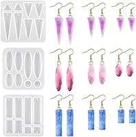 Weenkeey 3PCS Silicone Resin Molds for Earrings - Oval Rectangle Triangle Dangle Pendants, Epoxy Jewelry Casting Molds for DIY Keychains Crafts