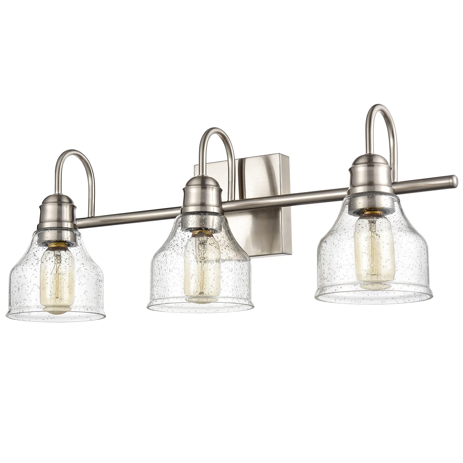kinyota Brushed Nickel Bathroom Lighting Fixtures Over Mirror Modern Seeded Glass Shade Bathroom Vanity Lights for Bathroom 3 Light Bathroom Light Fixtures(Bulb not Include)