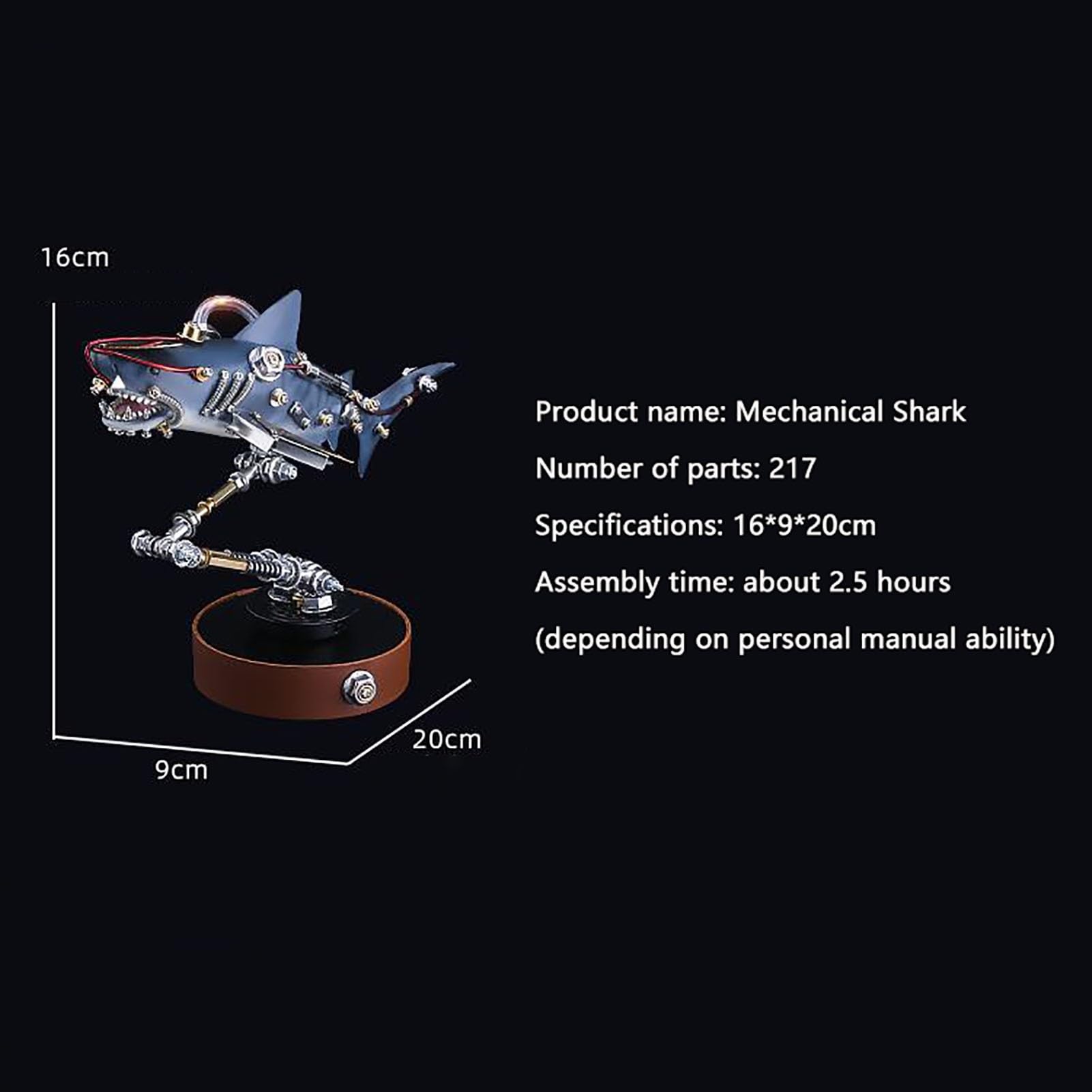 Metalowe puzzle 3D dla dorosłych, montaż mechanicznego rekina z metalu, zestaw modeli do składania, majsterkowanie - rękodzieło montażowe Łamigłówka - idealna dekoracja biurka 217 szt.(217PCS)
