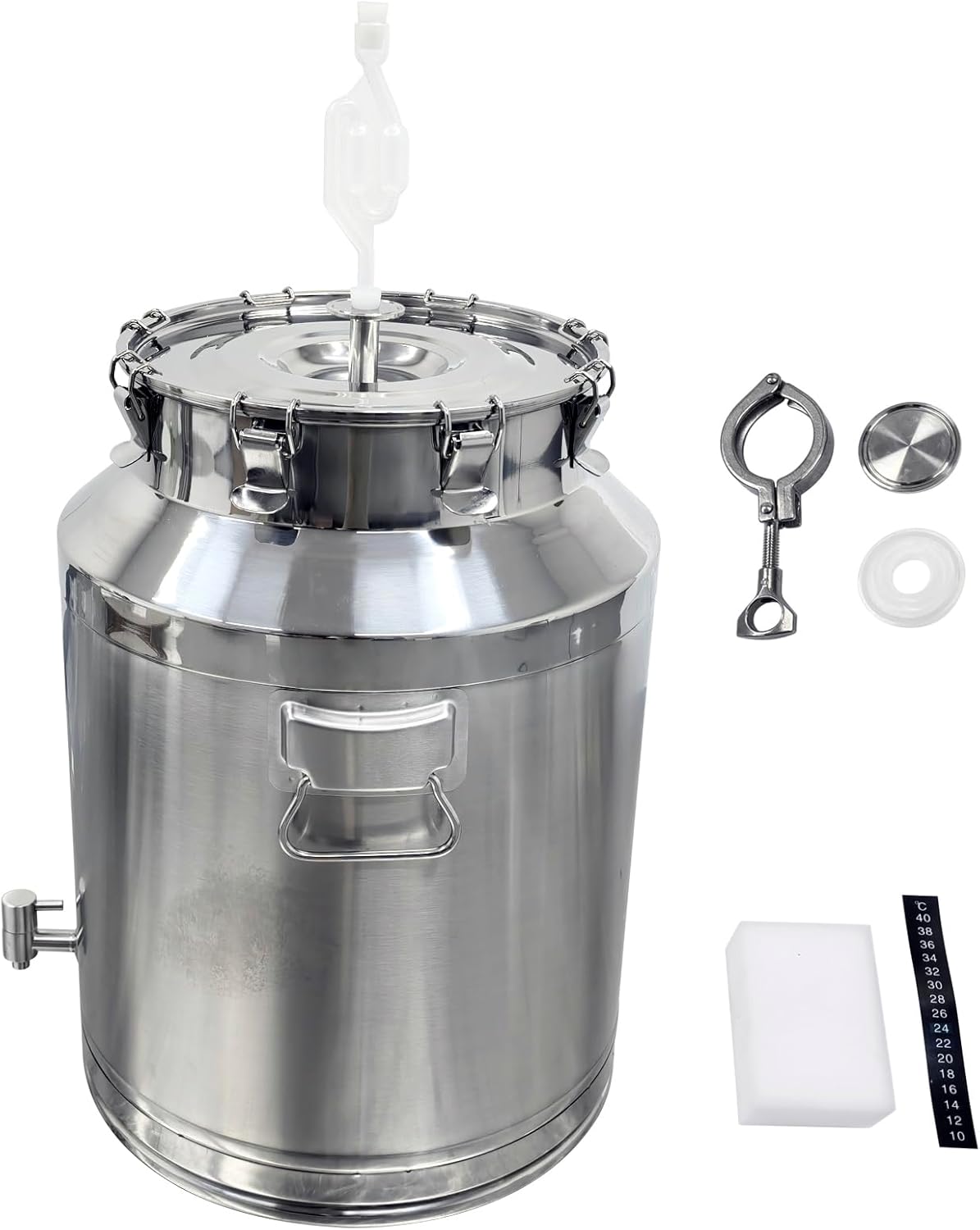 INTSUPERMAI Fermentation Tank 64 L/16.91 Gal Stainless Steel Fermenter Metal Airtight Canister Food Storage Container with Lid and Clamps Stainless Steel Milk Can for Commercial Home Kitchen Farm