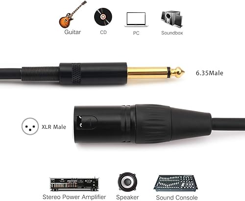 Miniatura 3 de NANYI Cable de micrófono de audio de interconexión TS macho a XLR macho de 0.250 in (14 pulgadas), negroaleación, adecuado para micrófonos,