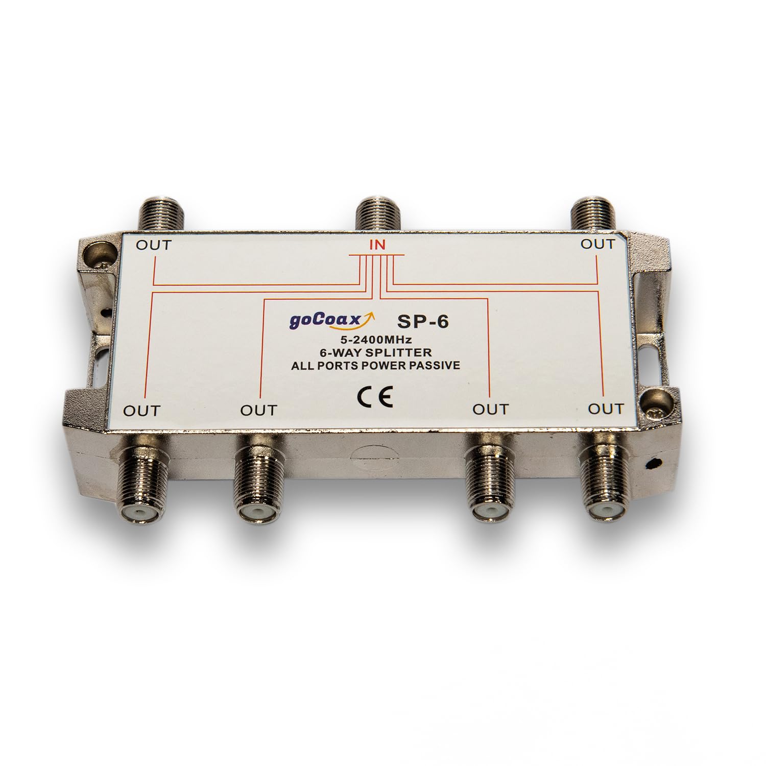 goCoax 6 Way Coaxial Cable Splitter, Bi-Directional, 5-2400MHz