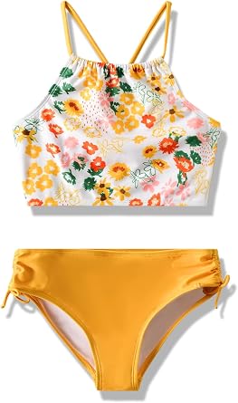 Angel season Girls Swimsuit Bikini Set Two Piece Tankini Bathing Suit Teens High Waisted Beach Swimwear Cute Size 7-14