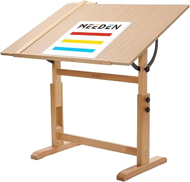 MEEDEN Extra-Large Wood Drafting Table 42" x 30" Artist Drawing Table Desk - Painting Table with Adjustable Height & Angle - Art Table for Adults with Pencil Ledge for Sketching, Writing, Natural