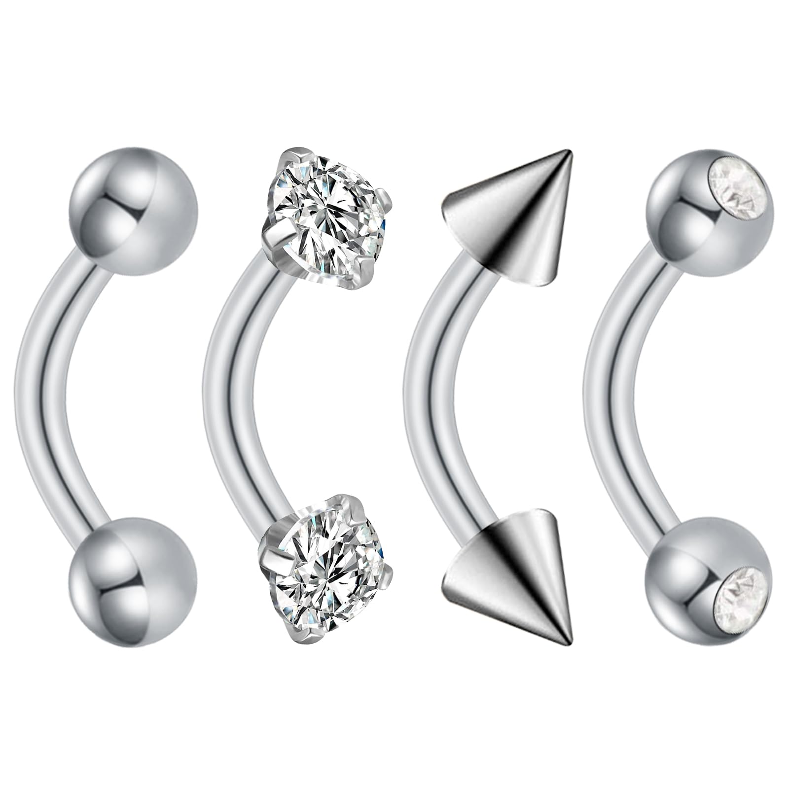 NIUSIMAN piercing ombligo,pequeño corto 6MM 8MM 10MM piercing ombligo acero quirúrgico diminuta zirconia cúbica 14G 4 piezas ombligo bares vientre piercing ombligo conjunto de joyas